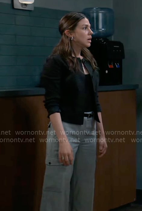 Kristina’s black jacket and grey cargo pants on General Hospital