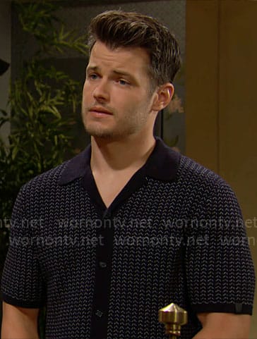 Kyle’s navy patterned button down knit shirt on The Young and the Restless