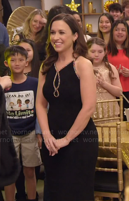 Lacey Chabert’s black long dress with contrast trim on Celebrations with Lacey Chabert