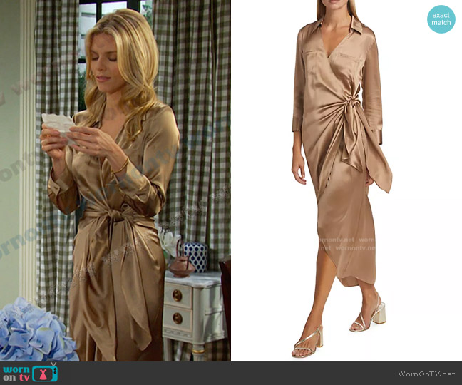 L'Agence Kadi Silk Wrap Dress in Dark Cappucino worn by Catherina Greene (AnnaLynne McCord) on Days of our Lives