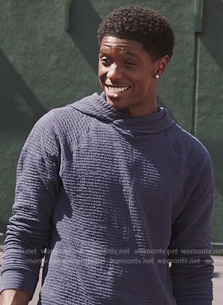 Lando’s blue ribbed hooded sweatshirt on All American Homecoming