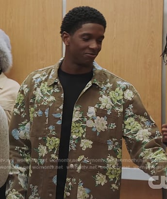 Lando’s brown floral print shacket on All American Homecoming