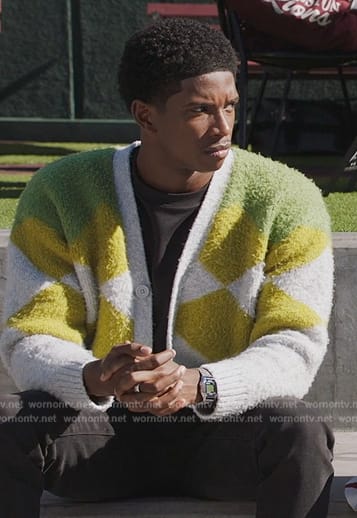 Lando’s argyle print cardigan on All American Homecoming