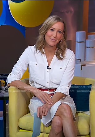 Lara’s white v-neck shirtdress on Good Morning America