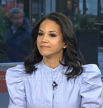 Laura’s blue striped puff sleeve top on Today