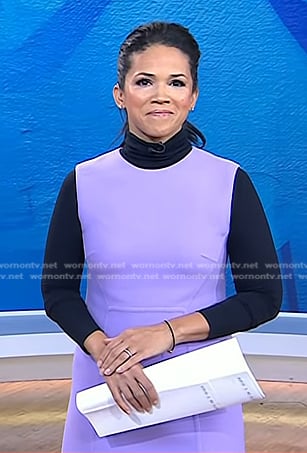 Laura Jarrett’s purple sleeveless sheath dress on Today