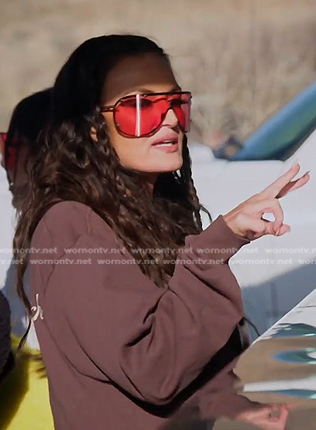 Lisa’s brown hoodie and red sunglasses on The Real Housewives of Salt Lake City
