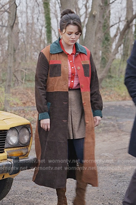 Mabel’s suede colorblock coat on Only Murders in the Building