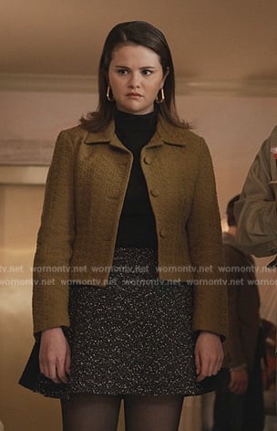 Mabel’s green textured jacket and skirt on Only Murders in the Building