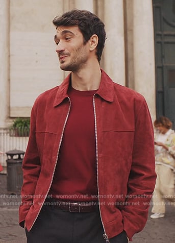 Marcello’s red suede jacket on Emily in Paris