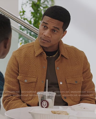 Marcus’s brown textured jacket on All American Homecoming