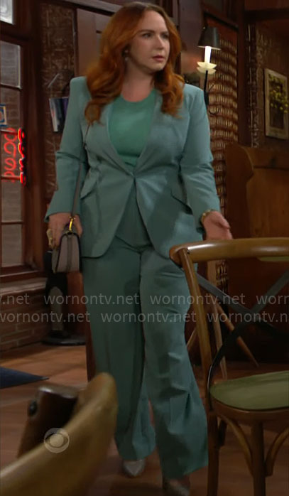 Mariah’s green corset back blazer on The Young and the Restless