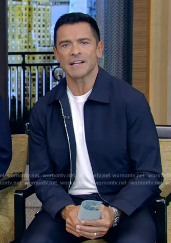 Mark’s blue zip front jacket on Live with Kelly and Mark
