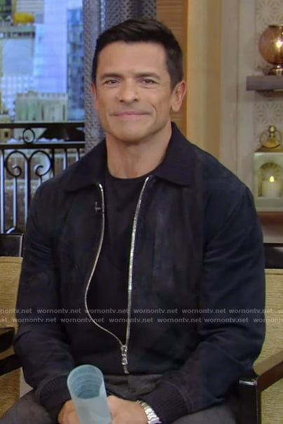 Mark’s blue suede jacket on Live with Kelly and Mark