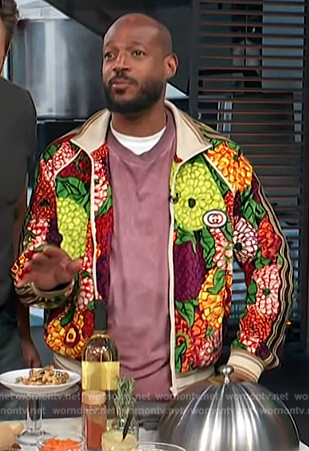 Marlon Wayans’ floral bomber jacket on Access Hollywood