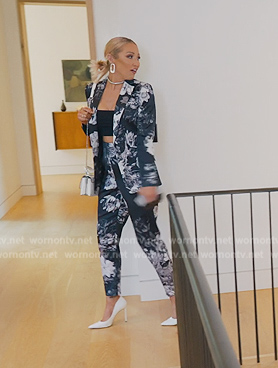 Mary’s black floral print suit on Selling Sunset