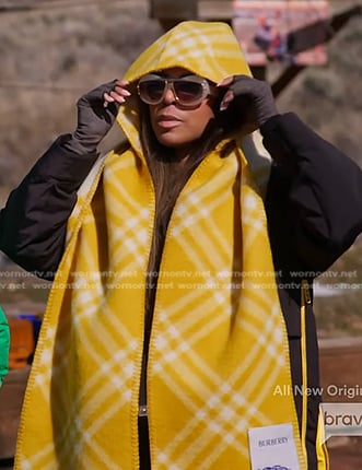 Mary’s yellow plaid knit scarf on The Real Housewives of Salt Lake City