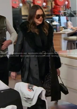 Meredith’s black shearling leather coat and bag on The Real Housewives of Salt Lake City