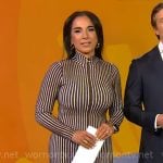 Michelle Miller’s brown vertical striped dress on CBS Mornings