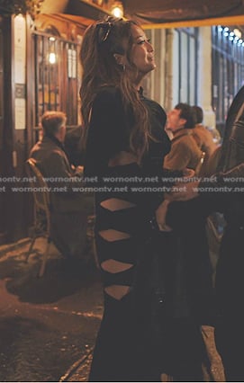 Mindy’s cutout velvet dress on Emily in Paris