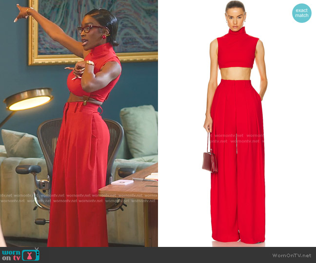 Monot Turtleneck Sleeveless Crop Top in Red worn by Chelsea Lazkani on Selling Sunset
