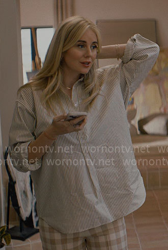 Morgan’s striped shirt and checked pants on Nobody Wants This
