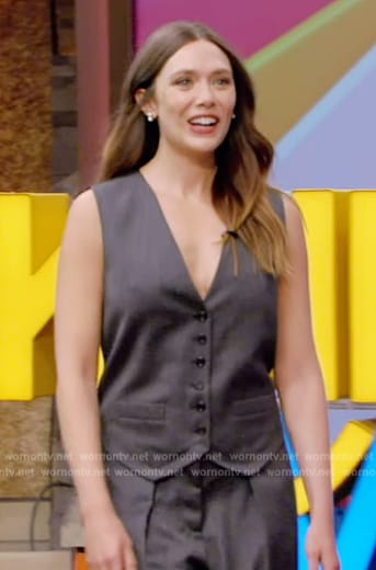 Elizabeth Olsen’s gray jumpsuit on Live with Kelly and Mark