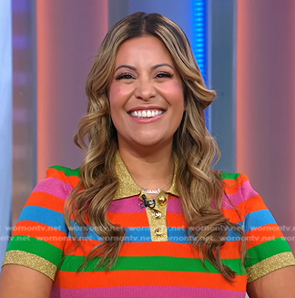 Nadine Ramos’s multicolor striped polo and skirt on Good Morning America