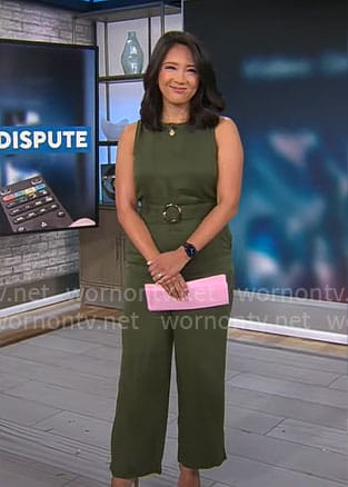 Nancy Chen’s green belted jumpsuit on CBS Mornings