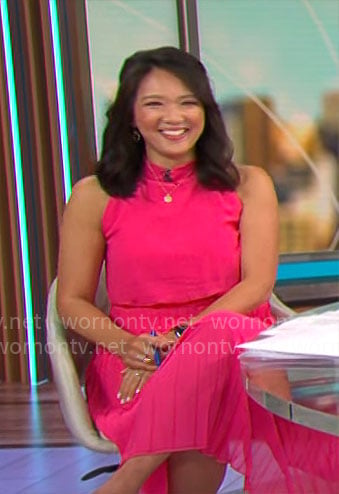 Nancy Chen’s pink pleated dress on CBS Mornings