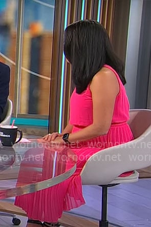 Nancy Chen’s pink pleated dress on CBS Mornings