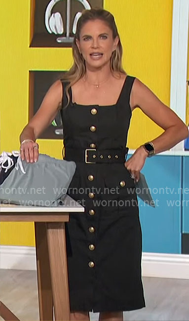 Natalie’s black dress with gold button front dress on The Talk