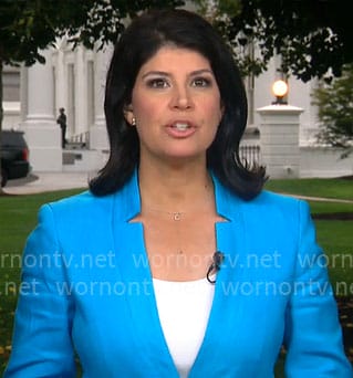 Natalie Brand’s turquoise blazer on CBS Mornings