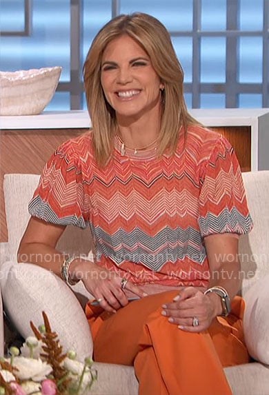 Natalie’s orange chevron knit top on The Talk