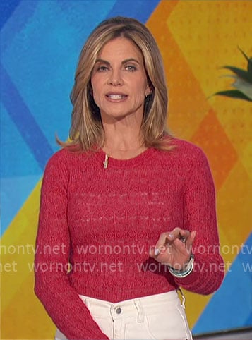 Natalie’s pink pointelle knit sweater on The Talk