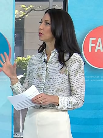 Natalie’s white script print blouse on Today