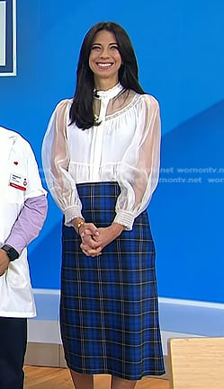 Natalie’s white sheer blouse and blue check skirt on Today