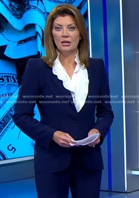 Norah’s navy blazer on CBS Evening News