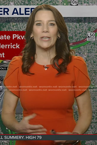 Heather’s red orange tulip sleeve dress on Good Morning America