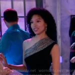 Portia’s black one-shoulder mini dress on General Hospital