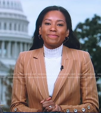 Rachel’s beige stripe blazer on Good Morning America