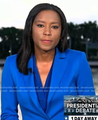 Rachel’s blue satin blazer on Good Morning America