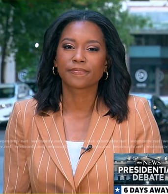 Rachel’s beige stripe blazer on Good Morning America