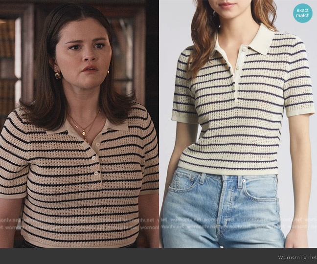 Rag & Bone Viola Stripe Cotton Blend Polo Sweater worn by Mabel Mora (Selena Gomez) on Only Murders in the Building