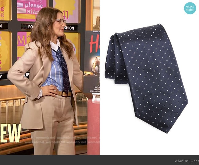 Ralph Lauren Pin Dot Silk Peau de Soie Tie worn by Drew Barrymore on The Drew Barrymore Show