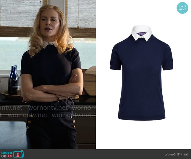 Ralph Lauren Short-Sleeve Cashmere Sweater w/ Detachable Collar worn by Greer Garrison Winbury (Nicole Kidman) on The Perfect Couple