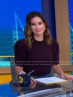 Rebecca’s purple puff sleeve sweater on Good Morning America