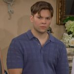 RJ’s blue textured knit polo shirt on The Bold and the Beautiful