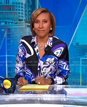 Robin’s blue printed blouse on Good Morning America