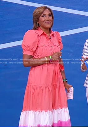 Robin’s pink dip dye puff sleeve dress on Good Morning America